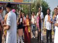 The city BJP celebrated the new year festival by applying tilak and feeding prasad to the common people.